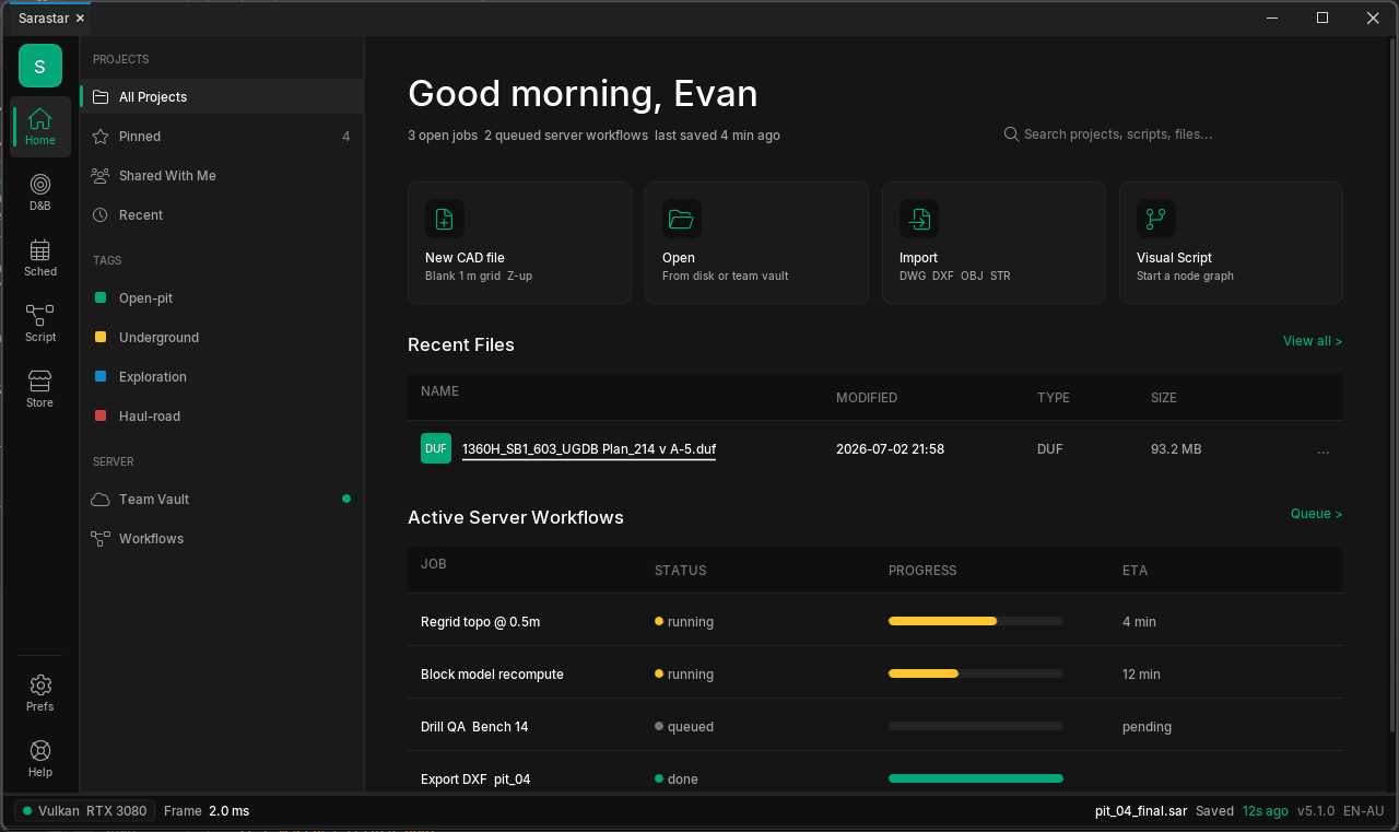 Sarastar home dashboard